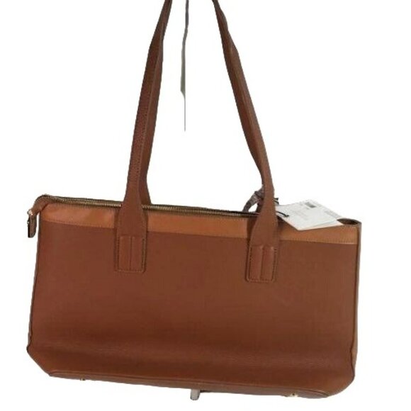 Ellen Tracy Brown Leather Tote Bag With Removable Pouch & Zip Closure - Picture 3 of 6